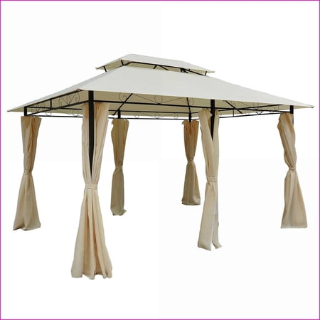 Patio Gazebo 10' x 13', Vented Roof Shelter with Curtains, For Backyard Garden Deck, Cream | Steel | Rectangle