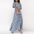 thumbnail image 3 of Womens Floral Maxi Dress Casual V Neck Short Sleeve Flowy Beach Wedding Guest Long Dresses, 3 of 8