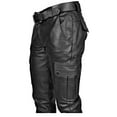 thumbnail image 5 of Mens Steampunk Stretchy Faux Leather Biker Pants Retro Metallic Motocycle Slim Fit PU Leather Denim Pants, 5 of 7