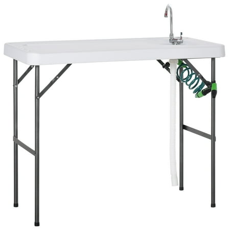 Outsunny Outdoor Folding Table with Sink and Faucet Organized Fishing
