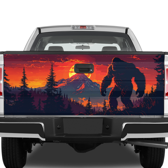 Lotusprinthandmade Bigfoot Sasquatch Moon Mountain Tailgate Wrap 2 Sizes (24"x58"), Bigfoot Graphic Tailgate Wrap