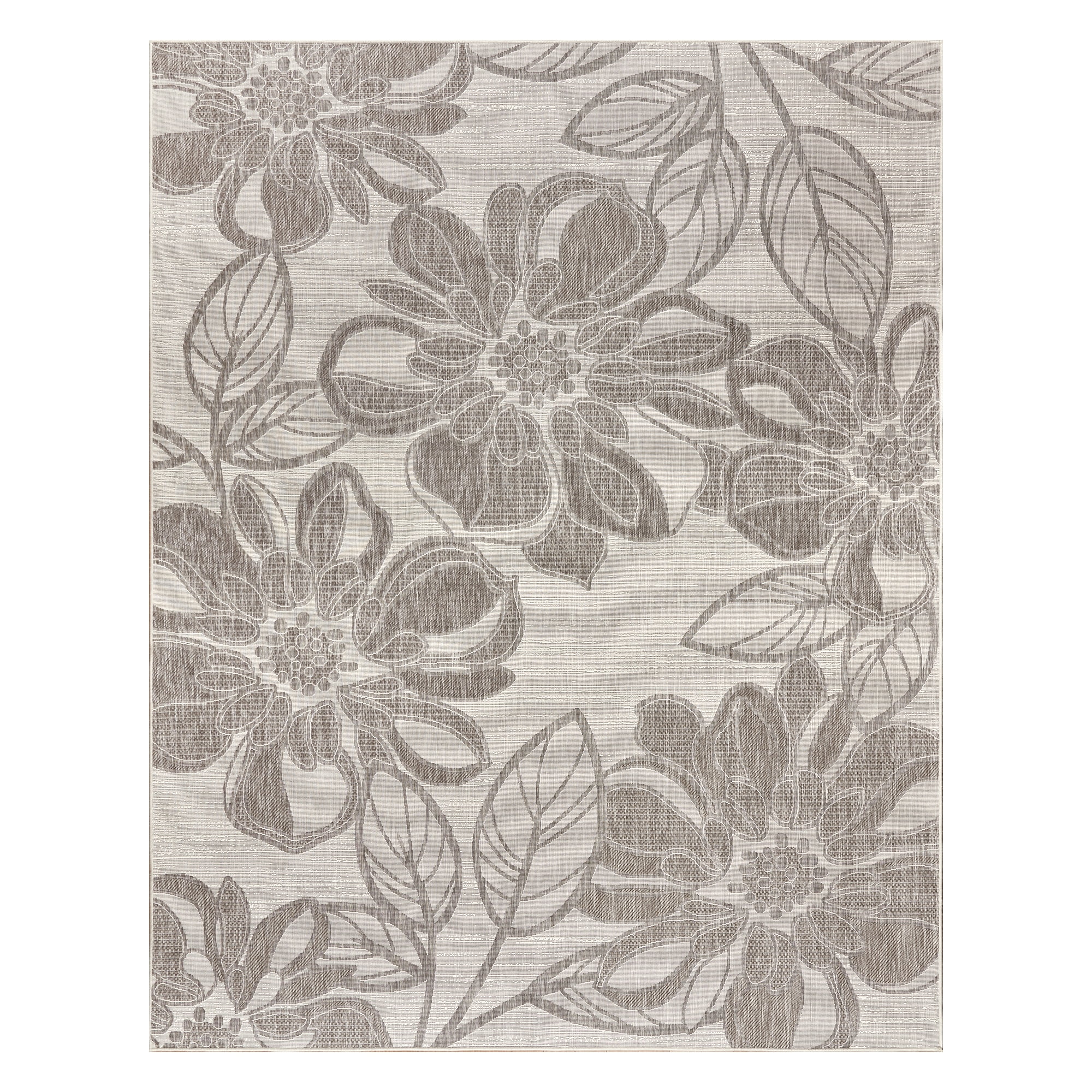 Tropea Woodbury Casual Tropical Floral Gray Ivory Premium Flatweave UV Resistant Indoor Outdoor Area Rug, 6x9