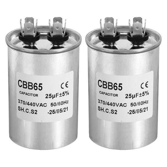 Uxcell CBB65 25uF Run Capacitor,25mfd 2Pcs AC 370/440V Aluminum Case with 2 Terminal