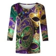 thumbnail image 4 of successthop Mardi Gras Womens Casual Tops 3/4 Sleeves Round Neck Polyester Casual Mask Printed Mardi Gras Celebrations Blouse Tops for Mardi Gras Event Purple S, 4 of 4