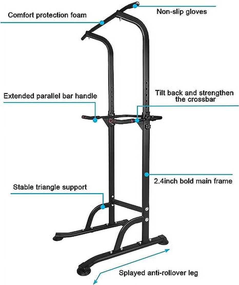 Height Adjustable Power Tower Dip Station, Multi-Function Pull Up Bar with PU Pads, Heavy Duty Steel Fitness Equipment Max 330LBS for Home Gym Full Body Strength Training