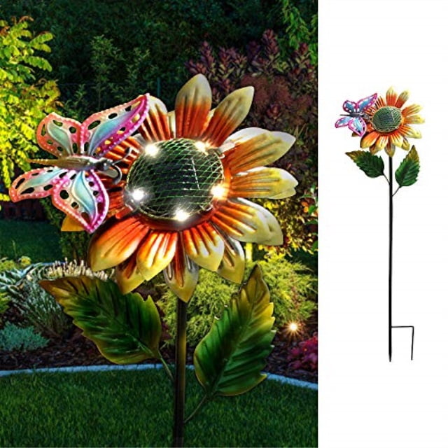 petrala solar flower lights outdoor 5 led metal butterfly garden stake