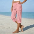 thumbnail image 6 of Domuza Capri Pants Women - Split Button down Elastic Waist Cotton Linen Capris Summer Casual Pedal Pushers pants with Pockets Pink L, 6 of 7