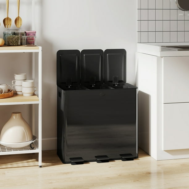 HOMCOM Triple Trash Can, 3 x 20L Garbage Can with Soft Close Lid