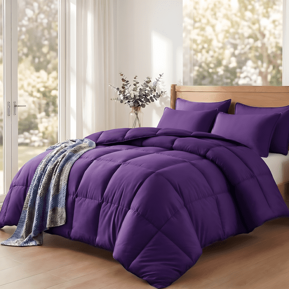 2/3PCS Diamond Lattice Solid Color Quilt Set.Equipped With Pillowcase Lightweight Skin-friendly Breathable(Purple,Twin)