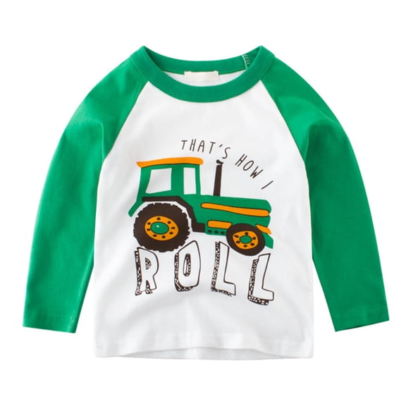 Ulanda Toddler Boys Long Sleeve Fall T-Shirt Cartoon Letter Print Stitching Clothes Kids Thanksgiving Graphic Tee Tops (Green, 9-10 Years)