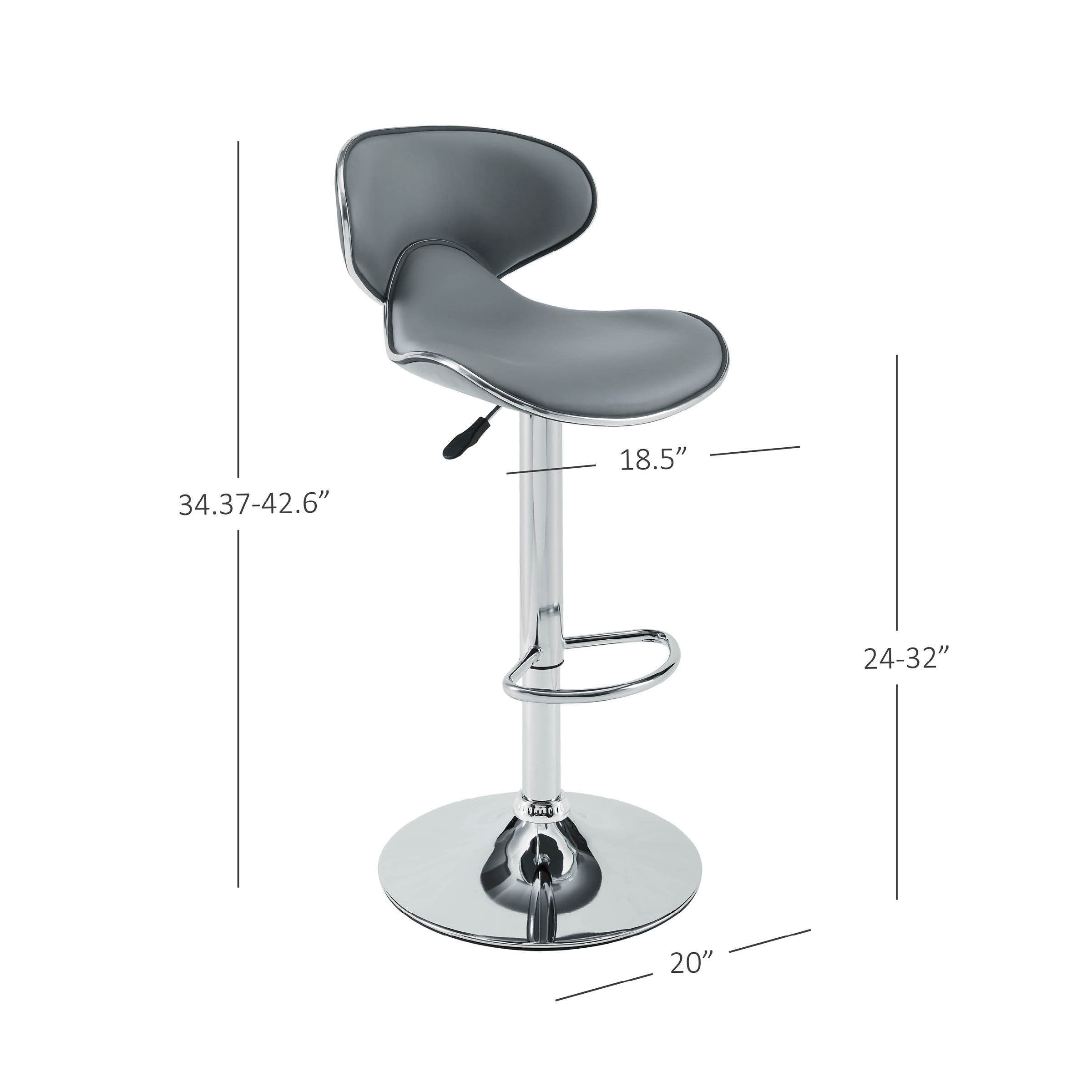 Powell Beldon 24-32" Indoor Adjustable Metal Bar Stool with Swivel, Gray Faux Leather - image 4 of 10