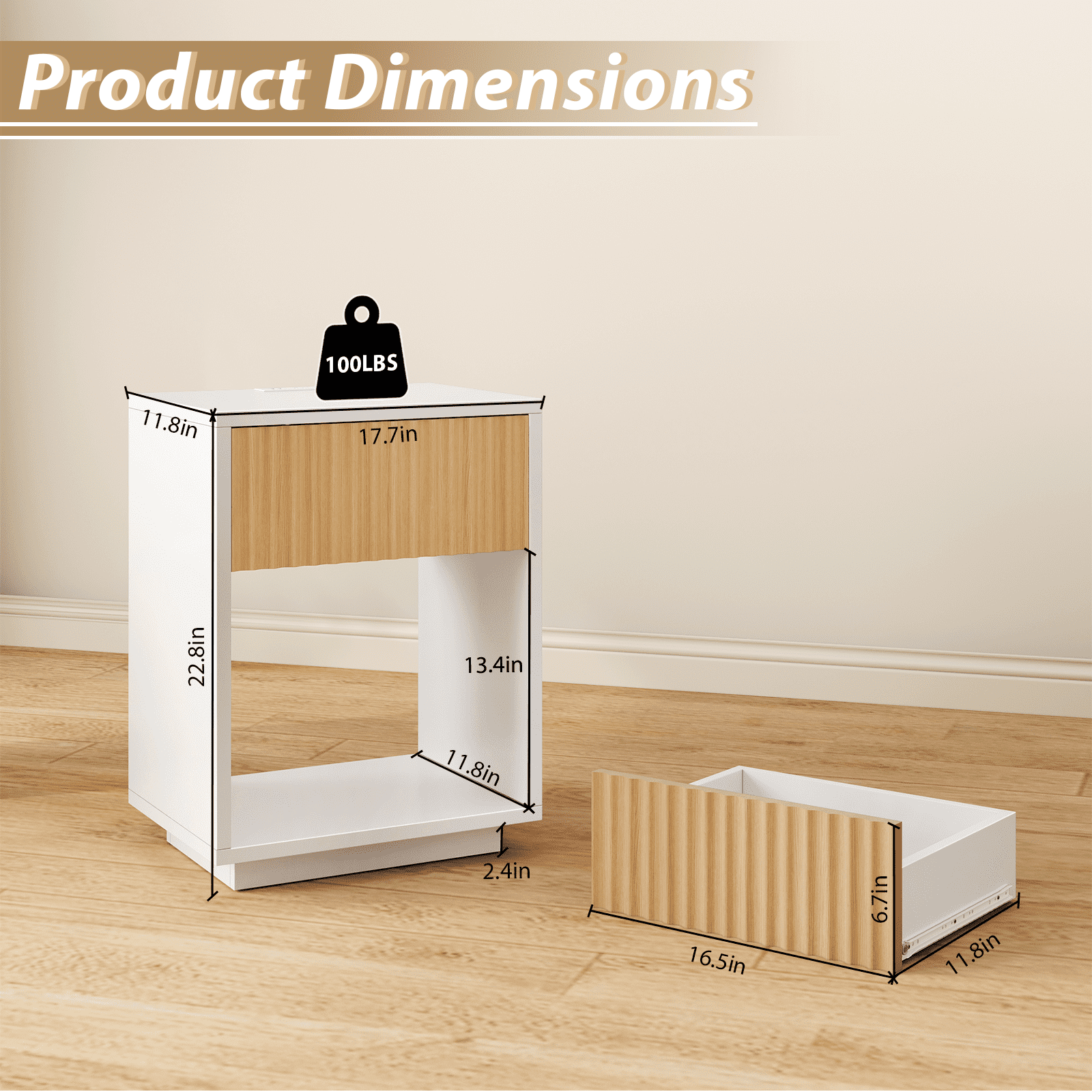 White Nightstand with Charging Station & LED Lights, End Table Side Table Set of 2 for Bedroom Dorm Office