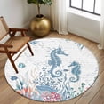 thumbnail image 2 of Round Rugs 7Ft, Coastal Seahorse Round Area Rug Washable Indoor Throw Carpet, Summer Beach Nautical Ocean Coral Large Non Slip Circle Rug for Dining Room Playroom Home Decor Aesthetic, 2 of 8