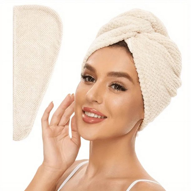 Toalla para el cabello de Color sólido, gorro para el cabello seco con textura, 9,8 "X 25,5", toalla absorbente para el cabello para mujeres abotonadas
