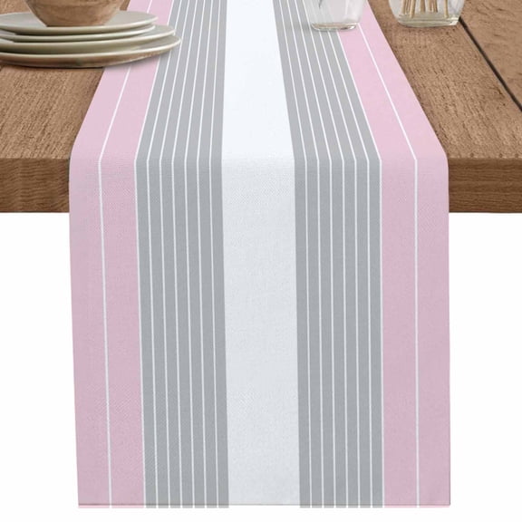 nqOlkjepod Pink Grey Stripe Table Runner 108 Inches Long Farmhouse Dress Scarves, Modern Art Horizontal Striped Dining Tablerunner for Coffee Table/Kitchen Island/Party Décor, 13" x 108"