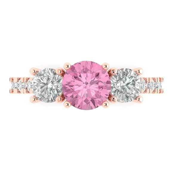 Three-Stone Engagement Ring for Women - 1.97ct Simulated Pink Diamond in 18K Rose Gold Promise Ring