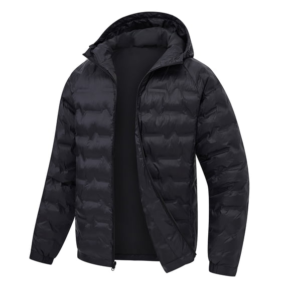 Muvtei Men's Hooded Down Jacket Windproof Coat Warm Water Resistant Casual Outerwear Lightweight Puffer Jacket Full Zip Up Black-L