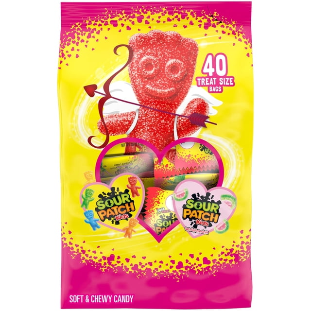 SOUR PATCH Kids - Paquete variado de caramelos para el día de San Valentín y sandía suave y masticable, 40 paquetes de aperitivos