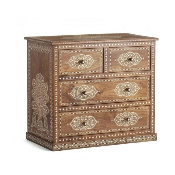 Teakwood Bone Inlaid Chest of 4 Drawers, Bone inlay commode, Bone inlay storage chest