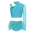 thumbnail image 4 of Xnihocha Women Crop Top with Feather Briefs 2 Piece Jazz Latin Lyrical Dance Outfit Sparkly Rave Sky Blue M, 4 of 5