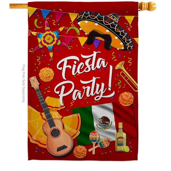 Breeze Decor H115176-BO 28 x 40 in. Fiesta Party House Flag with Celebration Double-Sided Decorative Vertical Decoration Banner Garden Yard Gift