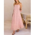 thumbnail image 5 of Merokeety Womens Summer Spaghetti Maxi Dress Sleeveless Floral Lace Eyelet Beach Sundress Pink L Pink l, 5 of 6