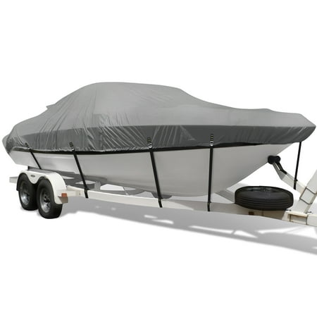 Seapisode 600D Boat Cover，Heavy-Duty Waterproof and UV-Proof Boat Covers,Full Windproof Metal Fittings Boat Cover Fits V-Hull,Tri-Hull,Runabout,17'-19' Long,Beam Width up to 96" Gray