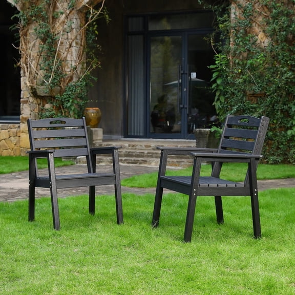 Noble House Outdoor Terrace Dining Chair, All-Weather Ergonomic Armchair for Garden, Backyard and Deck, Black, Set of 2