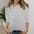 thumbnail image 2 of Boho Tops for Women Loose Round Neck Sequined Three Quarter Sleeves Commuting Womens Athletic Tops,Silver,2XL, 2 of 6