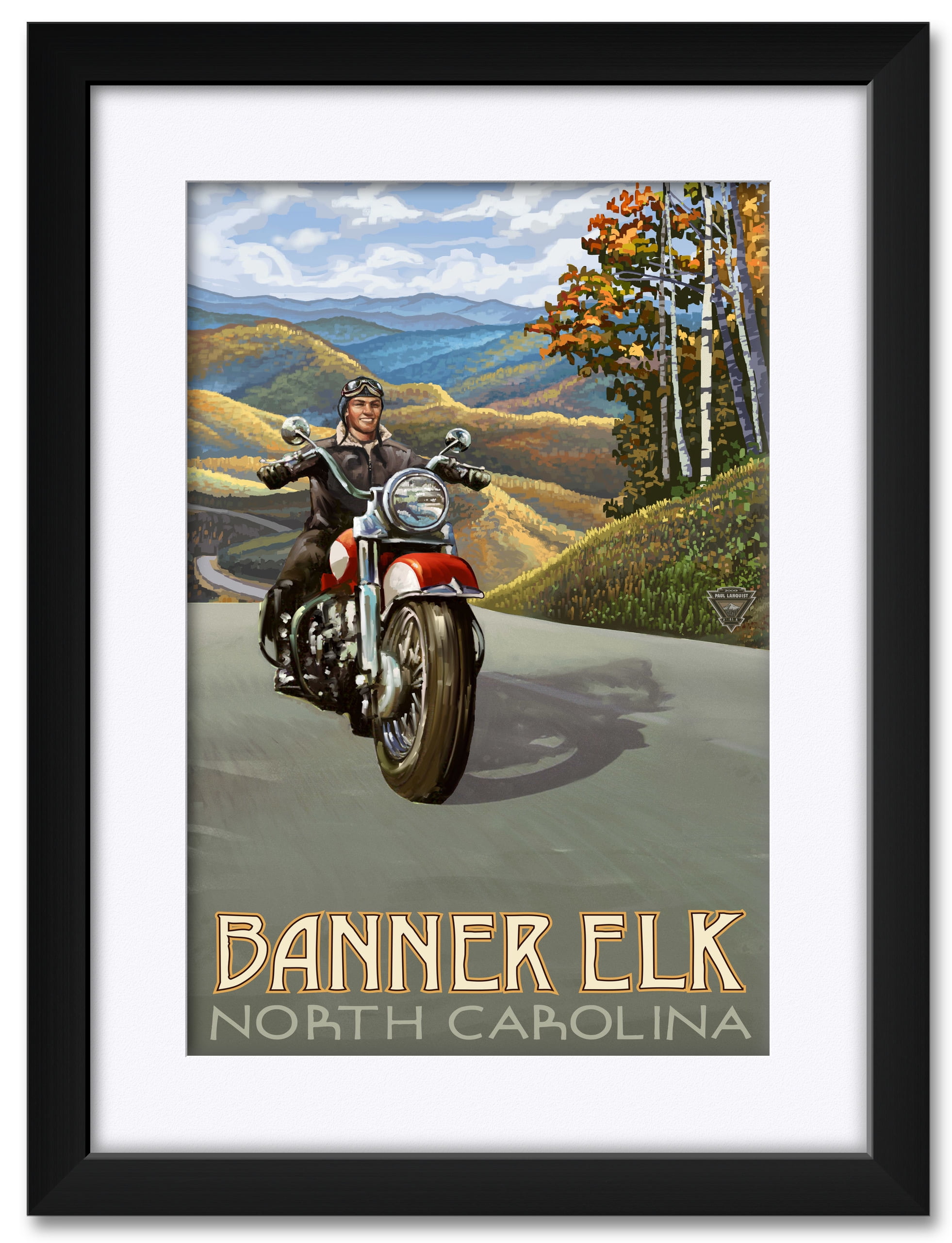 Banner Elk North Carolina Motorcycle Rider Framed Matted Art