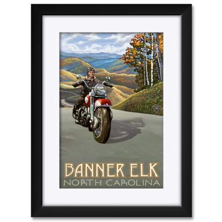 Banner Elk North Carolina Motorcycle Rider Framed Matted Art