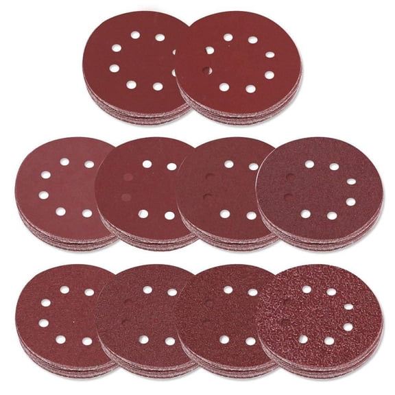 Joernso 5Pcs 40 240 125mm Round Polishing Sandpaper 8 Holes Sanding Disk Sheets