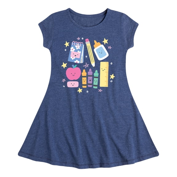 Instant Message - School Icons -Youth Girls Fit And Flare Short Sleeve Dress Fit & Flair Cap Sleeve Graphic Dress