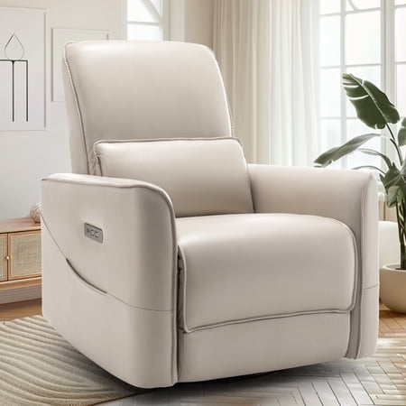 Korser Power Rocker Swivel Recliner Chair with USB Ports Faux Leather for Living Room,Light Gray