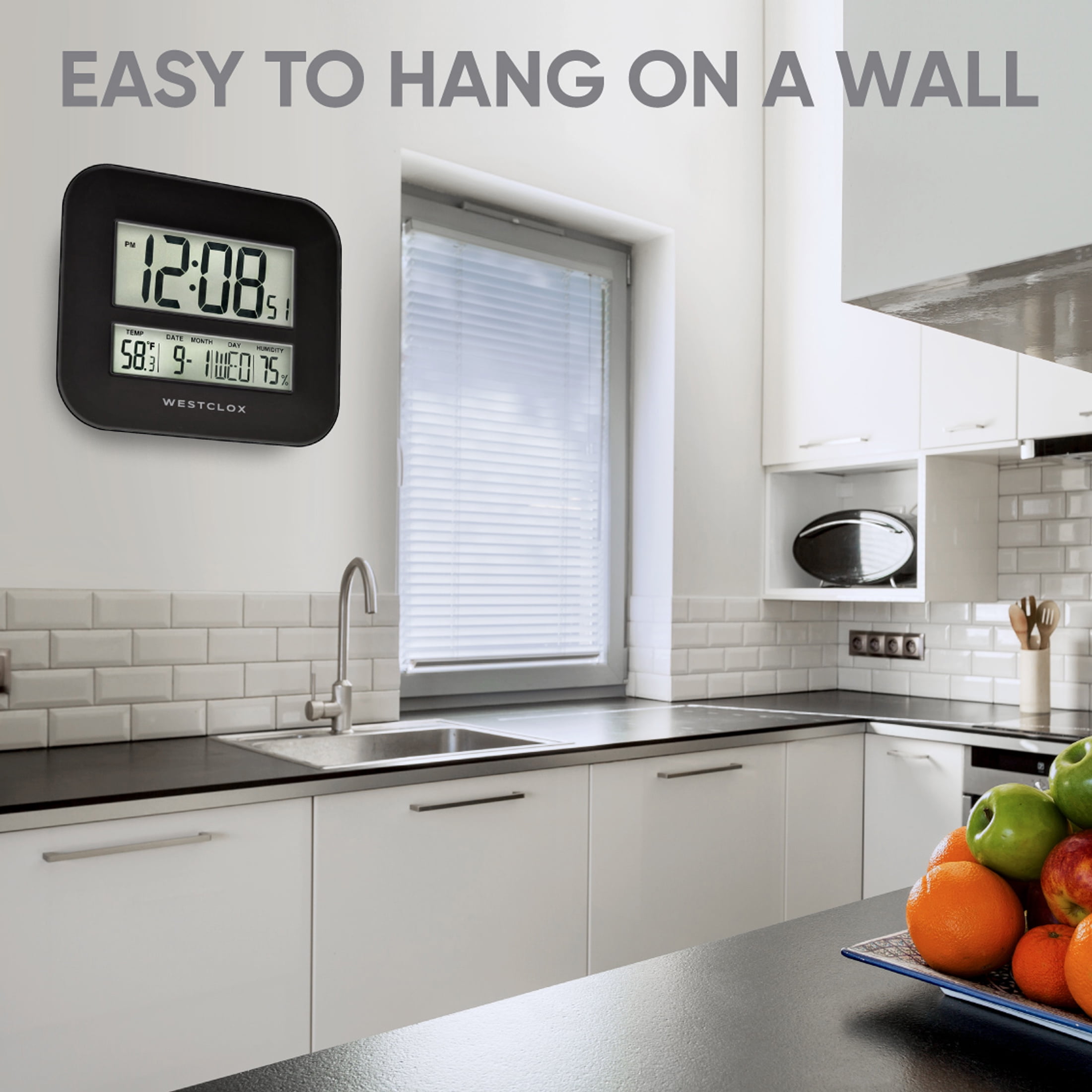 Westclox 11.5" Quartz Digital Battery Operated Wall Clock, Temperature Display