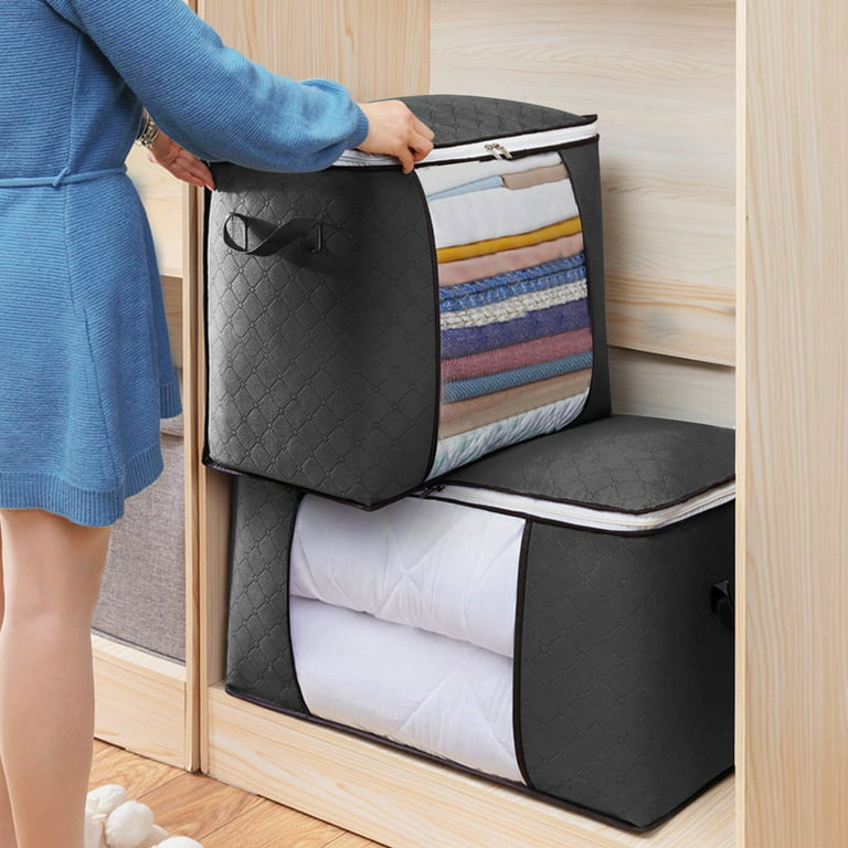 Clothes Storage Bags Organizers, 4Pcs Closet Storage Organizers Large  Capacity Blanket Storage Bags for Clothes, 3 Layer Foldable Fabric Closet  Organizers for Bedding, Blankets 
