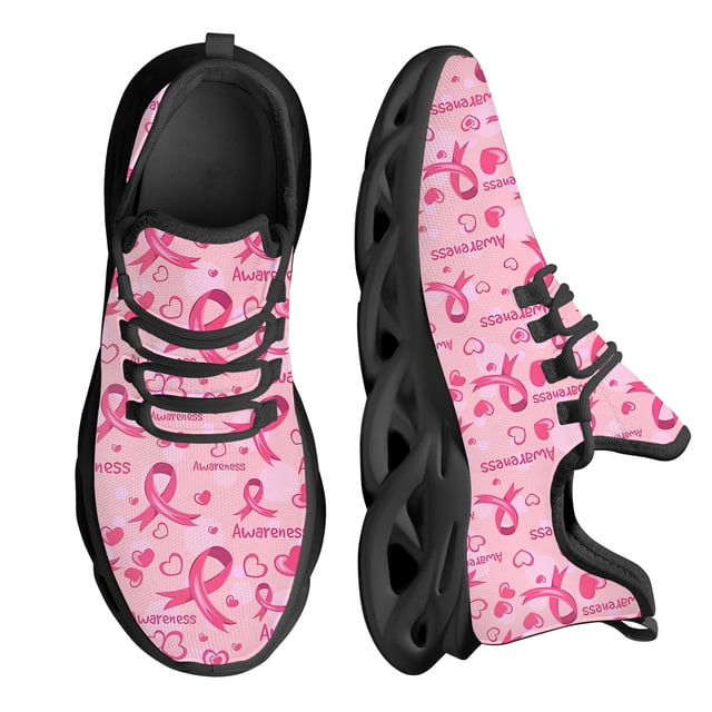 Zapatillas deportivas para correr con lazo rosa para concientización sobre el cáncer de mama para mujer, zapatillas transpirables de malla de aire para caminar.