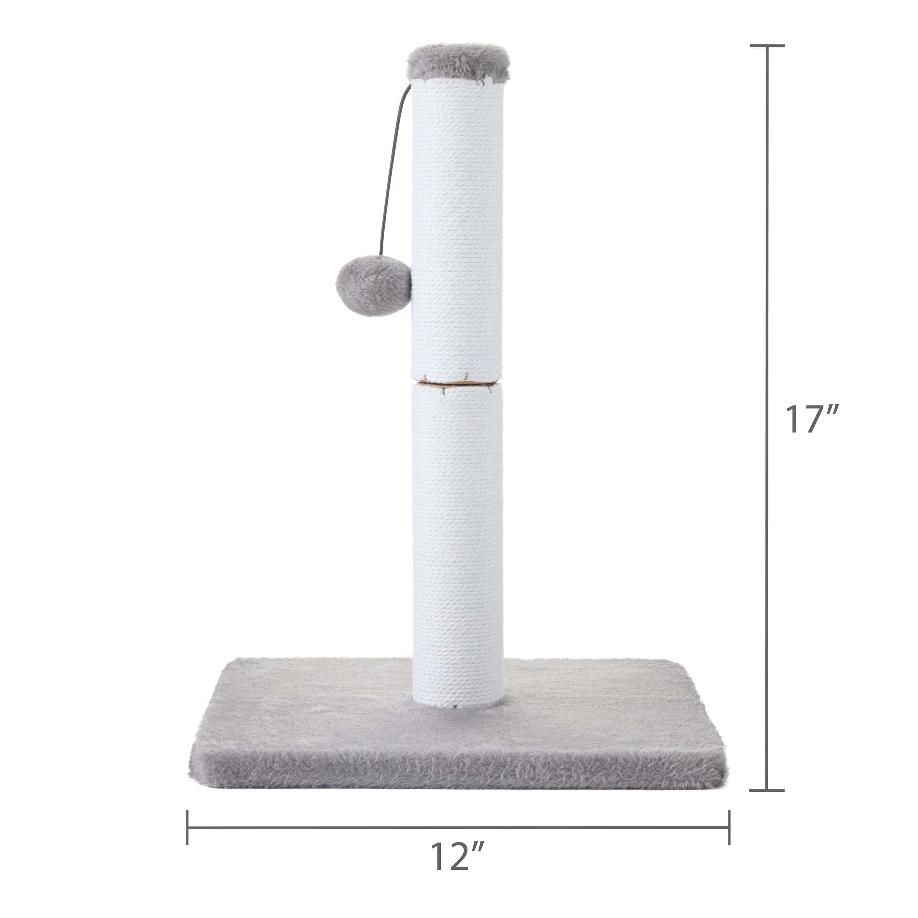 Vibrant Life Cat Scratching Post with Cotton Rope and Dangling Ball, White and Gray