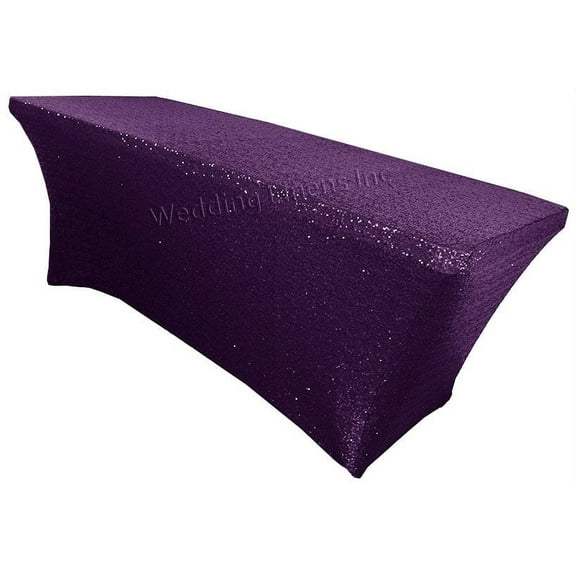 Wedding Linens Inc. 6 Ft Sequin Rectangular Spandex Stretch Elastic Lycra Table Cover Tablecloth for Wedding Events Party Décor use - Eggplant