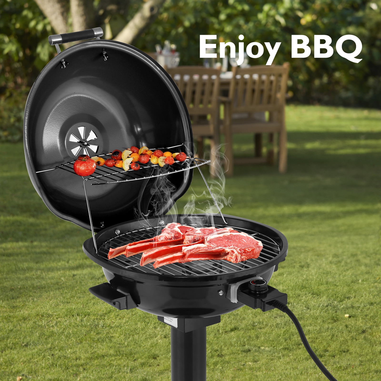 Zintown Grill Electric Grill Outdoor Standing Barbeque Grill Adjustable Temperature Control for Patio Backyard Black