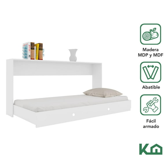 Base Cama Individual Abatible Blanca KingsHouse Desmontable blanco