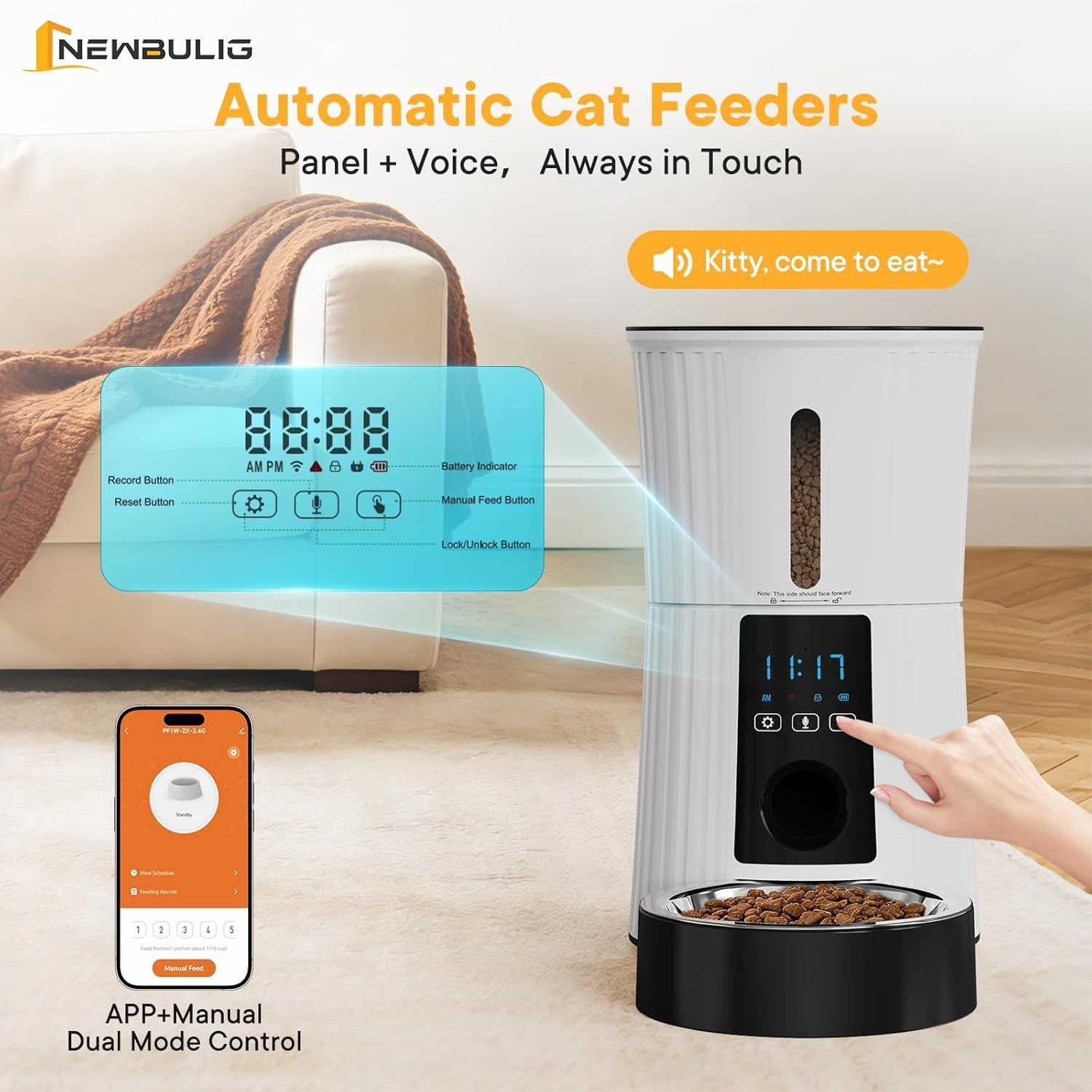 Intelligent Feeder, Equipped With Wifi Application Control Function, A 4-Liter Capacity Intelligent Pet Food Dispenser For Cats And Dog