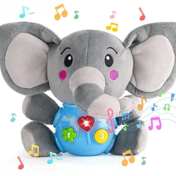 AuntyFey Baby Musical Elephant Plush Toy, Newborn Baby Soft Stuffed Animal with Sound, Soothing Toy for Infants & Toddlers