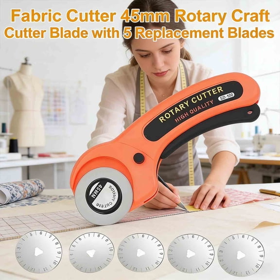 MKDAQIQIU 45mm Rotary Fabric Cutter Set - Professional Craft Cutter with 5 Replacement Blades