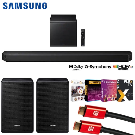Samsung HWQ800H 5.1.2 ch. Q-series Dolby Atmos Soundbar System (2026) Bundle with SWA-9500S Wireless Rear Speaker Kit, 4K HDMI 2.0 Cable and Tech Smart USA Premiere Movies Streaming