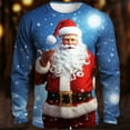 thumbnail image 2 of Men's Christmas Santa Print Shirt Long Sleeve Crewneck Pullover Top for Party Sky Blue-3 4XL, 2 of 3