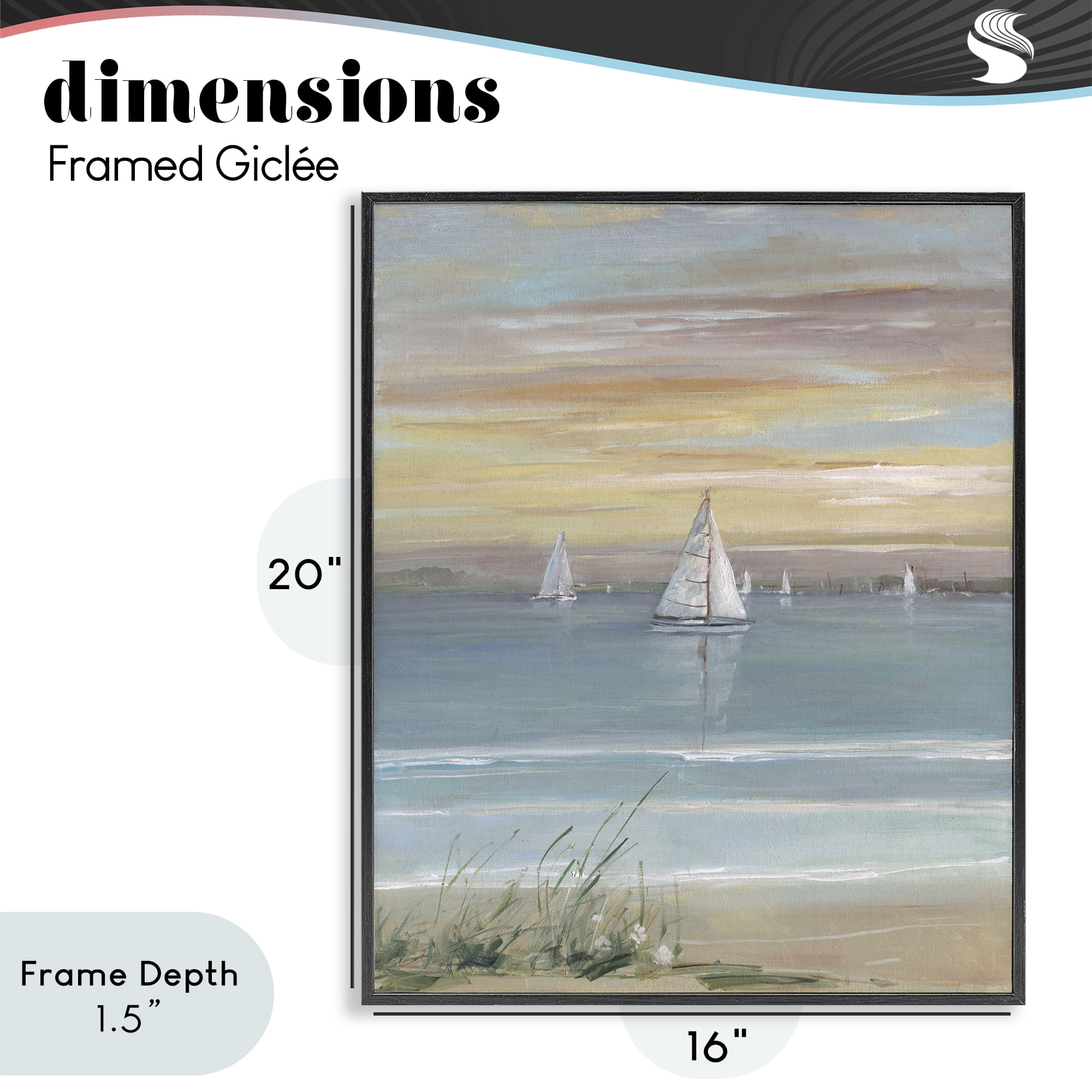 Stupell Industries Coastal Sailboats At Twilight Black Framed Giclee Art, design by Sally Swatland