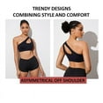 thumbnail image 2 of Women's Sports Bra Off Shoulder Cutout Asymmetrical Activewear Gym Outfit Yoga Pilate(black L), 2 of 3