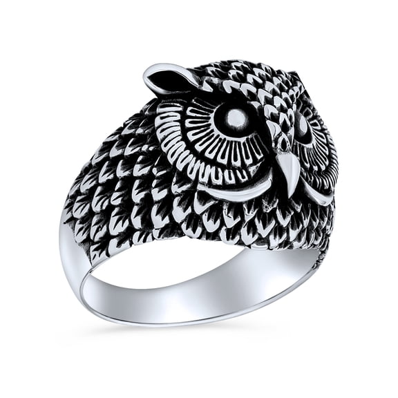 Bling Jewelry Mens Mens Silver Ring Oxidized Sterling Silver Night Owl Band Men