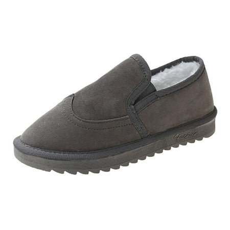 

Women Walking Shoes Fashion Winter Women Snow Boots Flat Non Slip Plush Warm And Comfortable Solid Color Round Toe Slip On Snow Boots for Women Artificial leather Grey